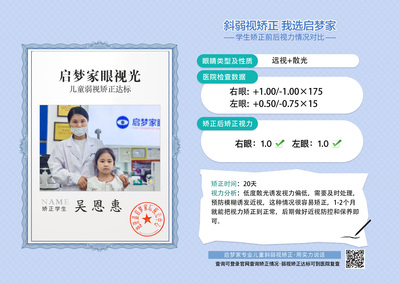 吴恩惠·屈光不正20天已达标